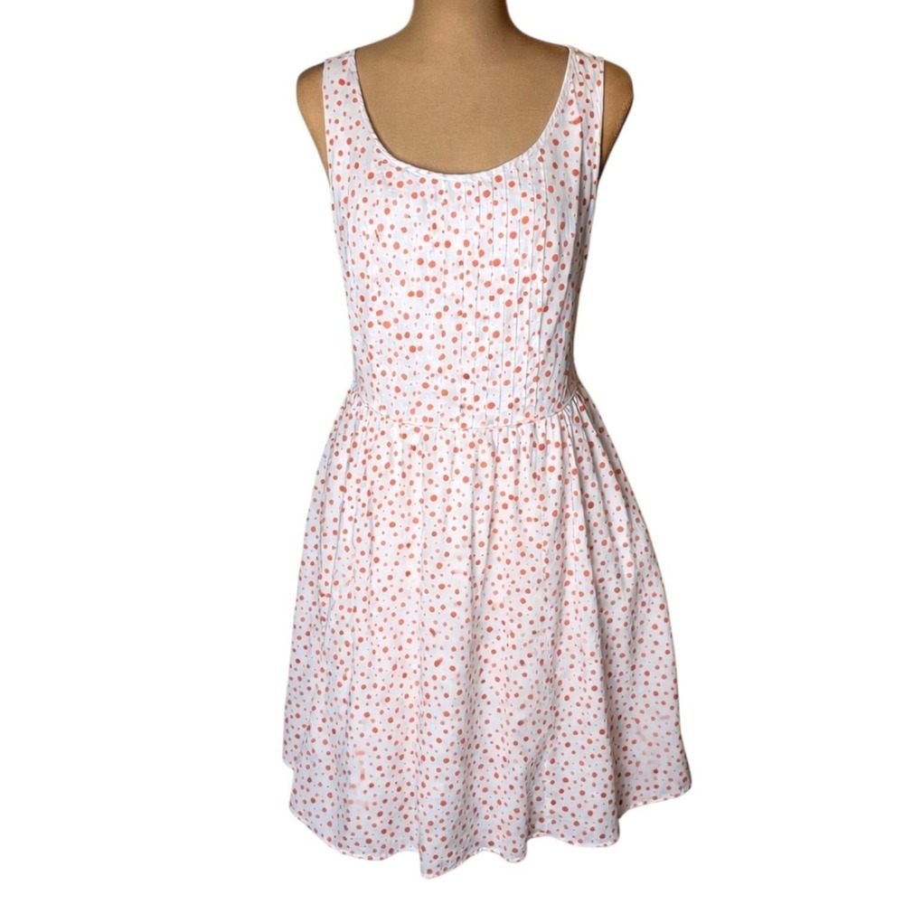 Cato Womens Orange Polka Dot Cotton Dress Lace Back Pintuck Pockets Size 12 - Picture 2 of 9